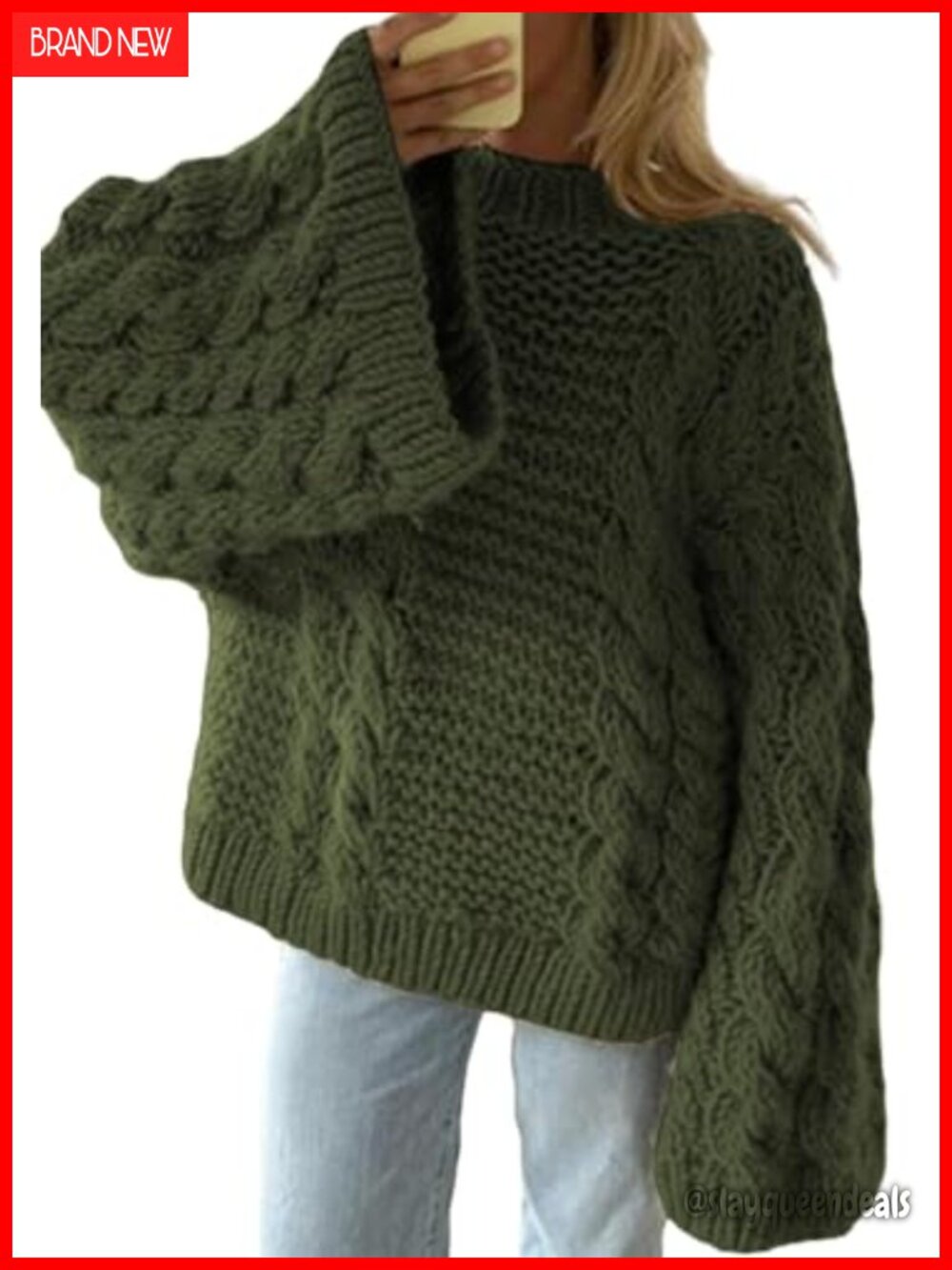 Oversized Cable Knit Sweater Long Sleeve Chunky Pullover